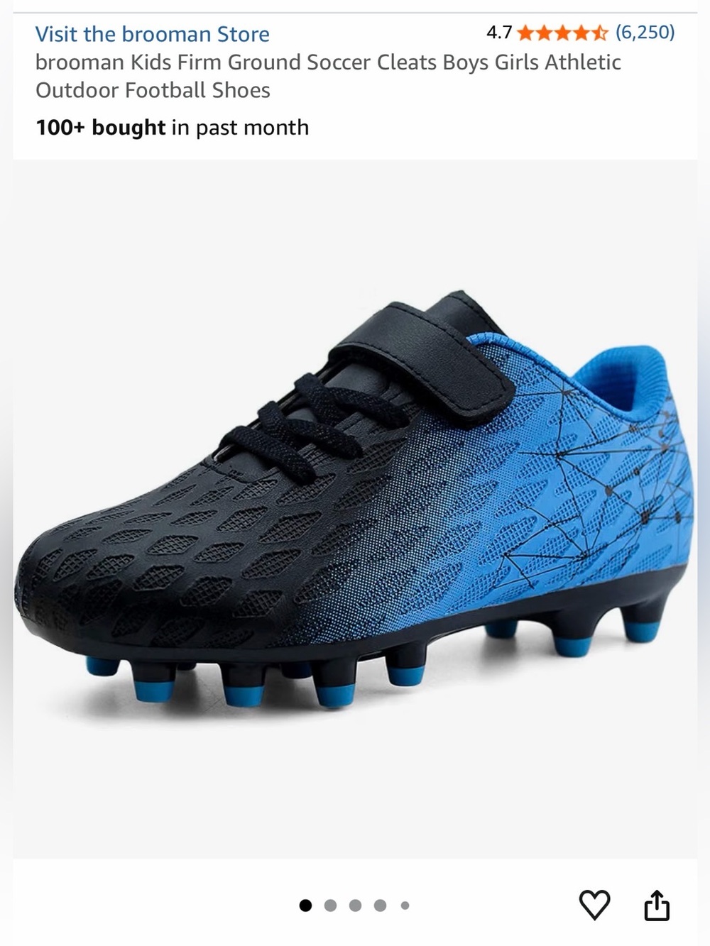 Kids Firm Ground Soccer Cleats - Black & Blue